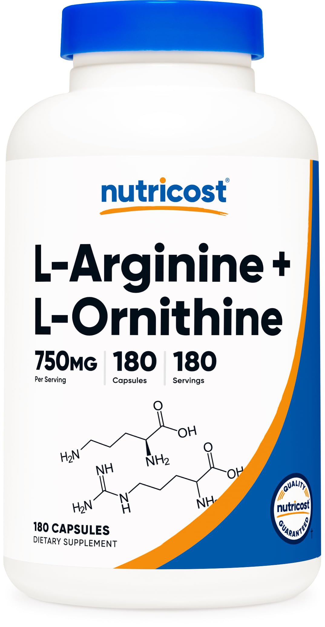 Nutricost L-Arginine L-Ornithine 750mg capsules front view
