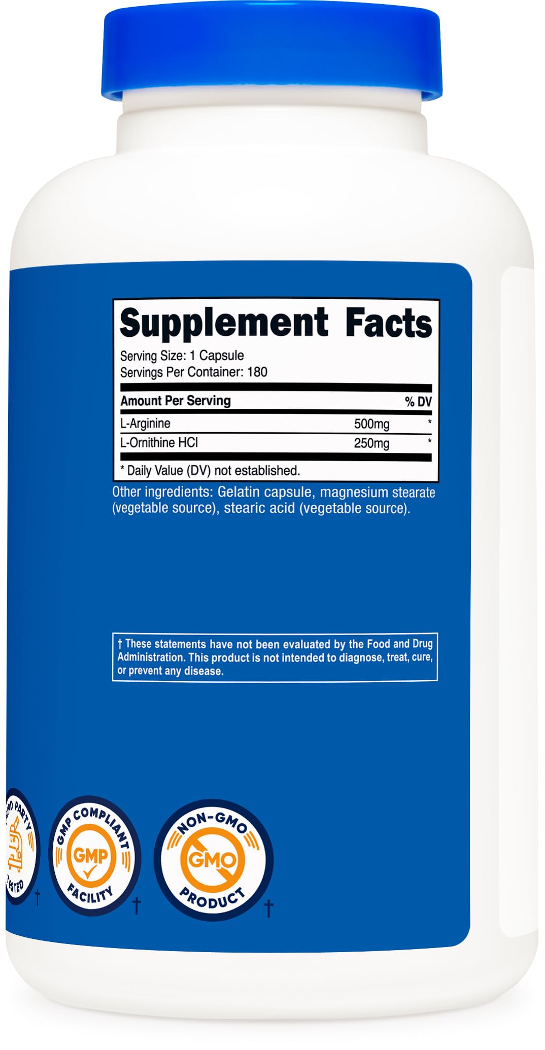 Nutricost L-Arginine L-Ornithine 750mg capsules with a measuring spoon