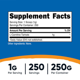 Nutricost L-Carnitine Tartrate 250g, cuillère doseuse incluse