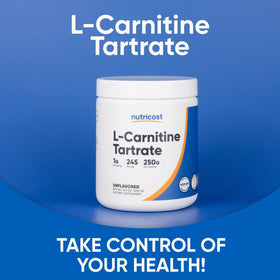 Nutricost L-Carnitine Tartrate 250g, poudre en action dans un smoothie