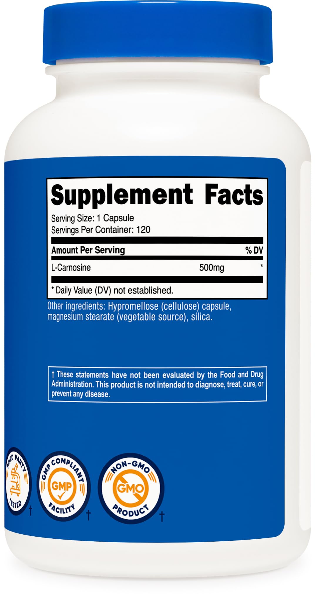 Nutricost L-Carnosine 500mg side view with label