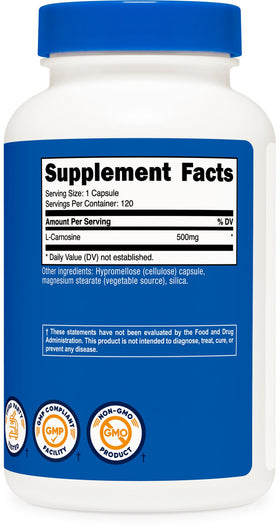 Nutricost L-Carnosine 500mg side view with label