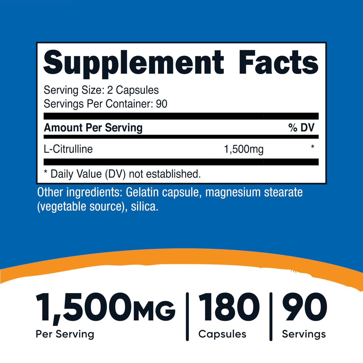 Nutricost L-Citrulline capsules, vue de côté