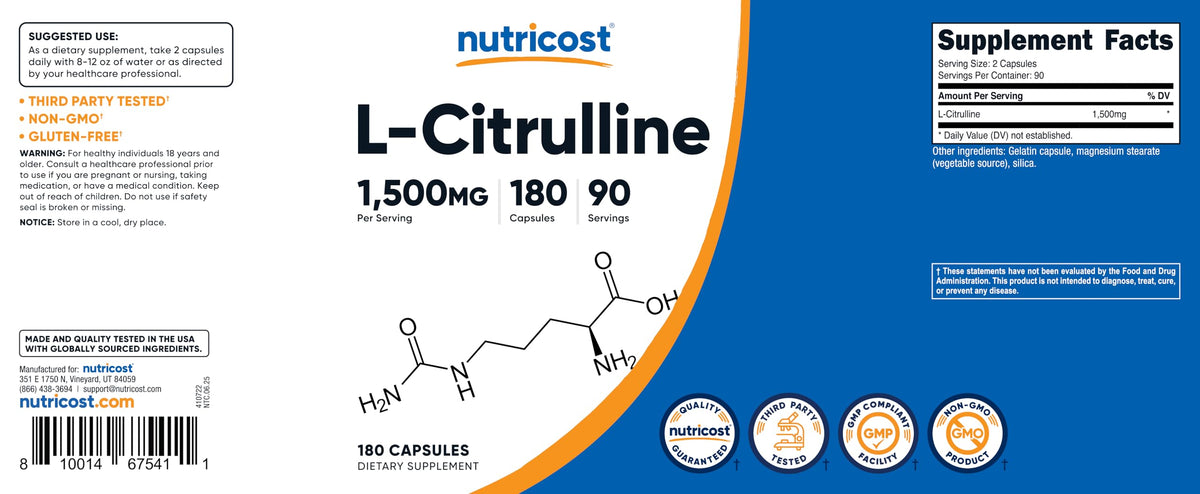 Nutricost L-Citrulline, flacon ouvert avec capsules