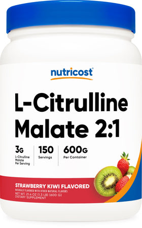 Nutricost L-Citrulline Malate 2:1 600g en saveur kiwi fraise, vue de face