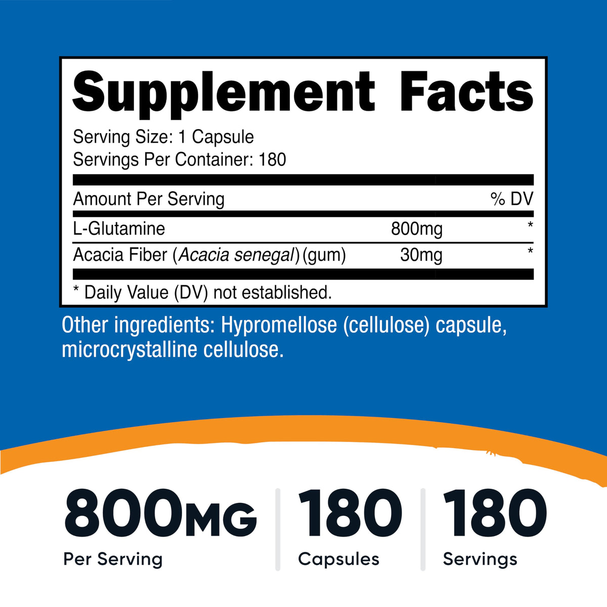 Nutricost L-Glutamine 800mg capsules individuelles sur une surface plane