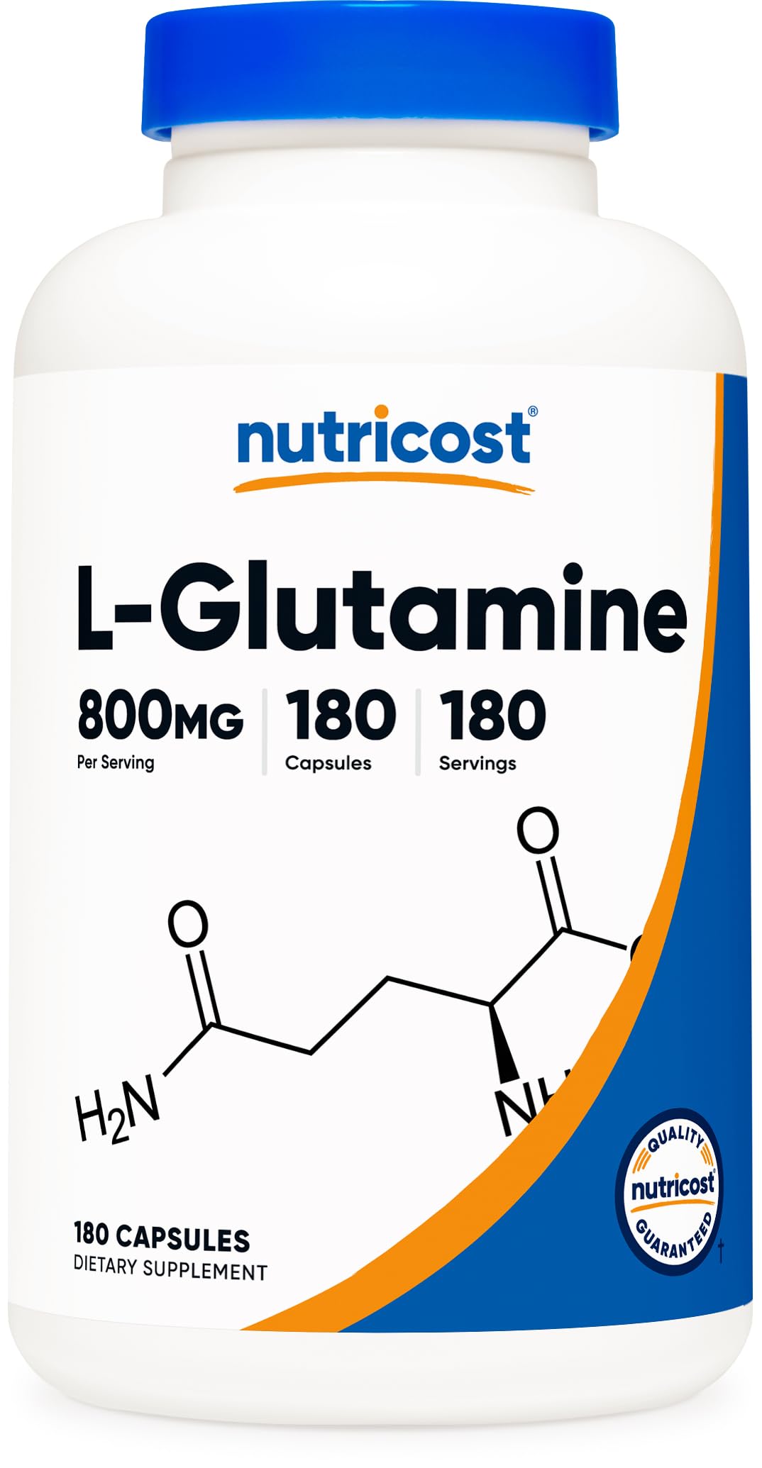 Nutricost L-Glutamine 800mg flacon de 180 capsules vue de face