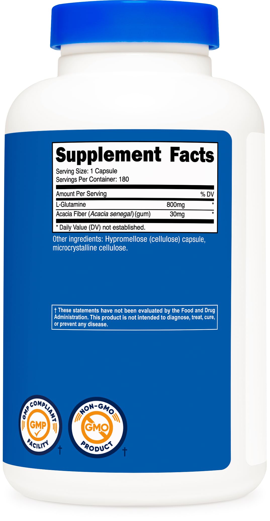 Nutricost L-Glutamine 800mg flacon sur un fond neutre