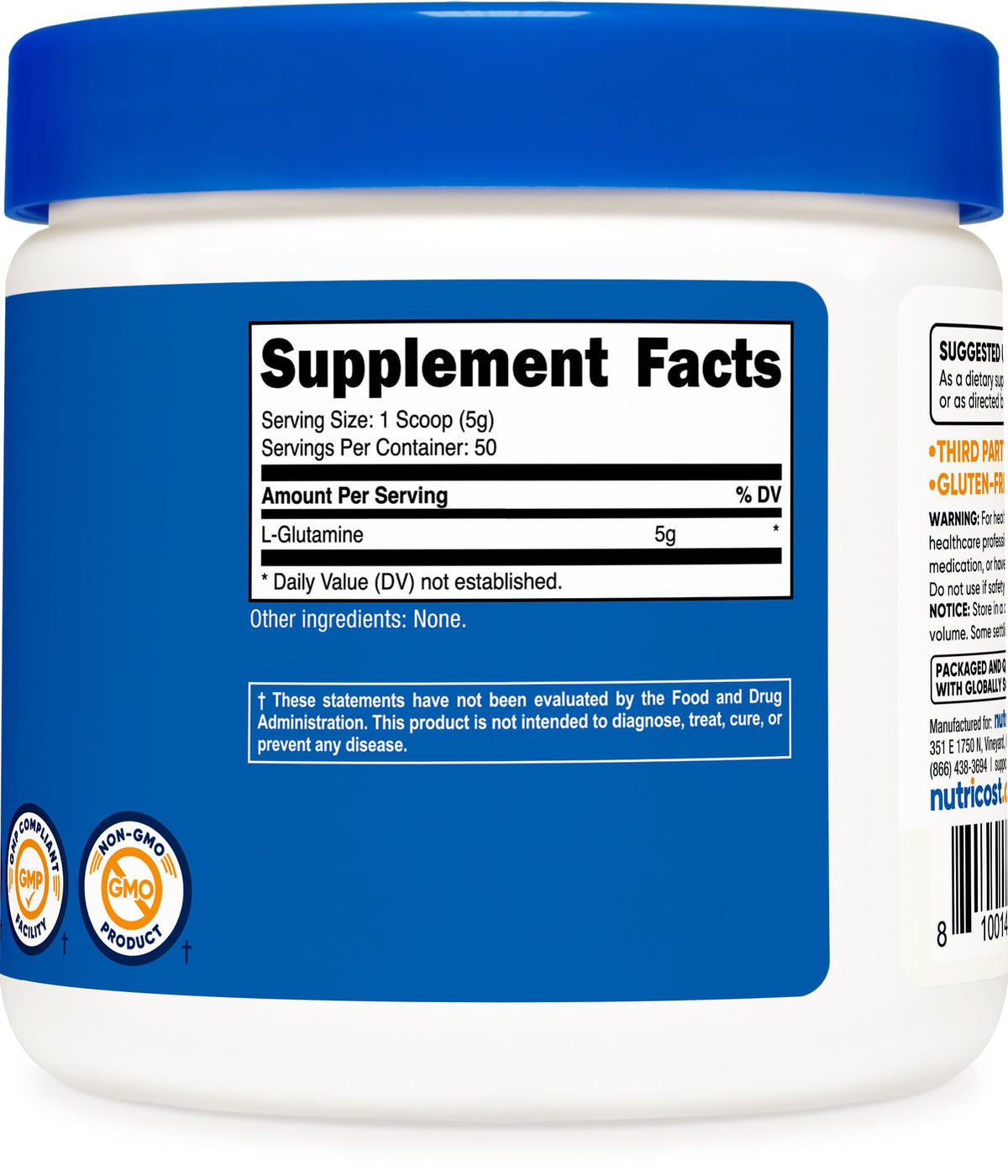 Nutricost L-Glutamine en utilisation dans un shaker