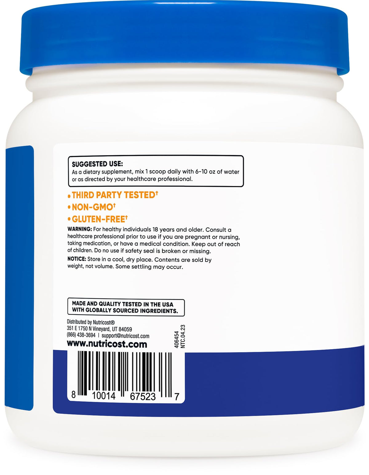 Nutricost L-Glutamine Poudre 500g en utilisation avec une boisson