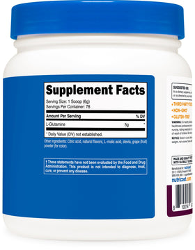 Nutricost L-Glutamine Poudre 500g saveur framboise citron avec étiquettes