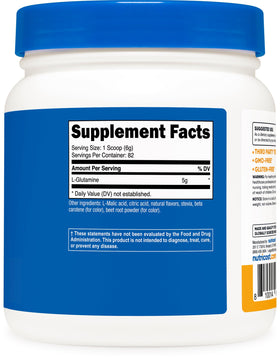 Nutricost L-Glutamine Poudre Pêche Mangue 500 g avec cuillère doseuse