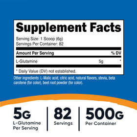 Nutricost L-Glutamine Poudre Pêche Mangue 500 g packaging