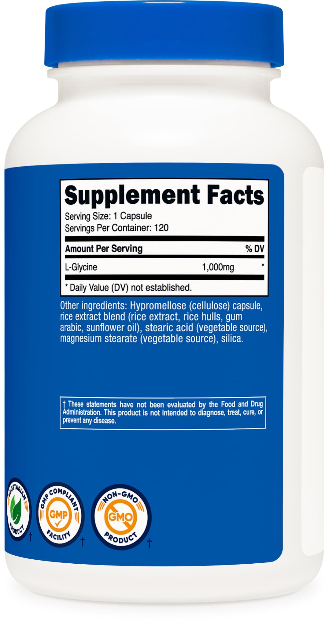 Nutricost L-Glycine 1000mg capsules avec bouteille ouverte