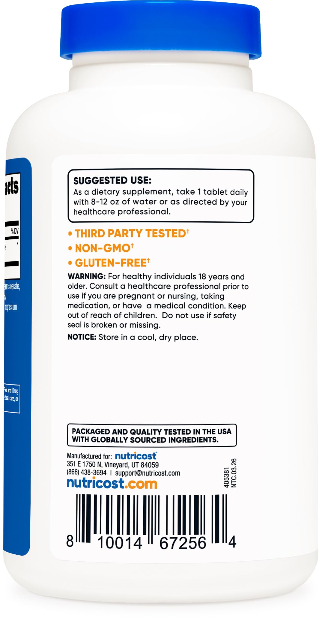 Nutricost L-Lysine 1000mg 120 comprimés emballage
