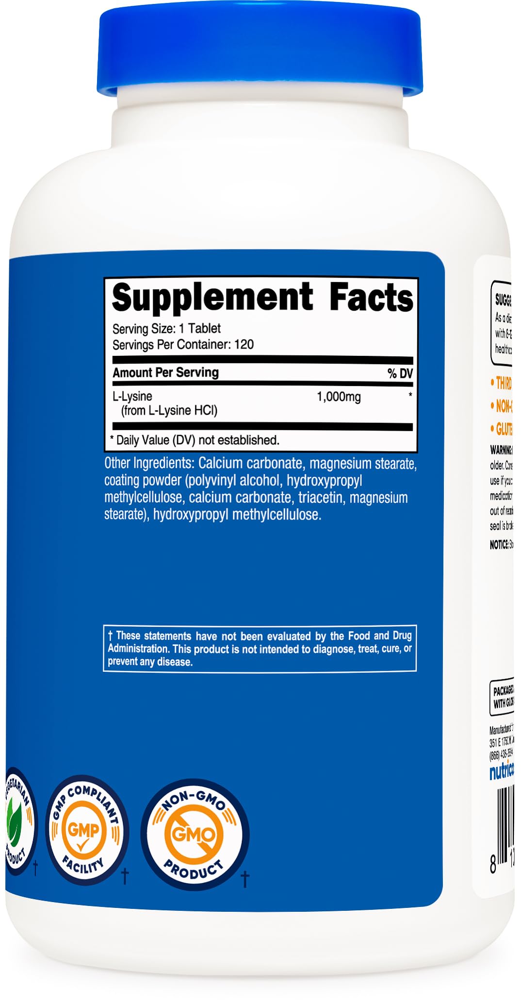 Nutricost L-Lysine 1000mg 120 comprimés sur une table