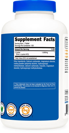 Nutricost L-Lysine 1000mg 120 comprimés sur une table