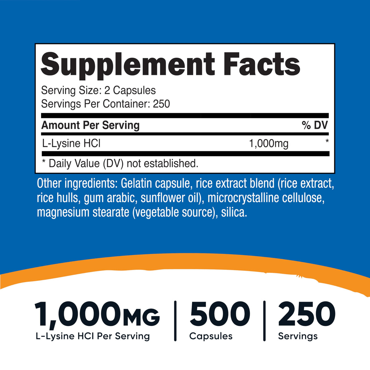 Nutricost L-Lysine 1000mg capsules de 500mg sur une surface