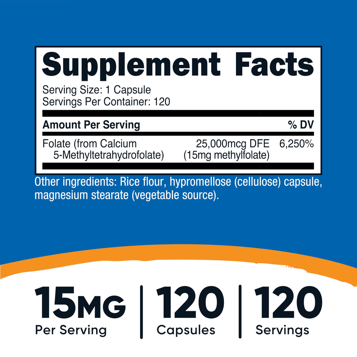 Nutricost L-Méthylfolate 120 Capsules étiquette