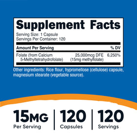 Nutricost L-Méthylfolate 120 Capsules étiquette