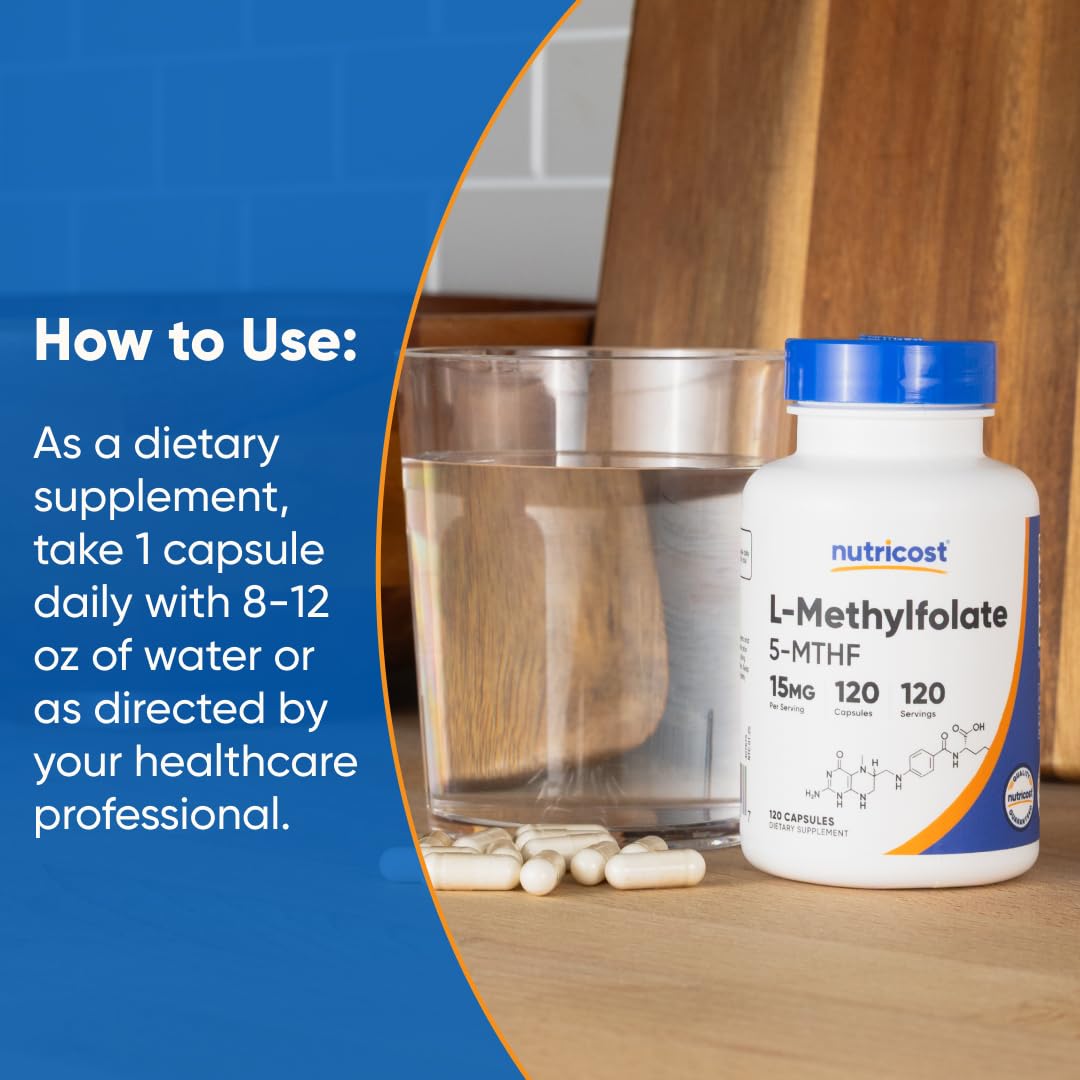 Nutricost L-Méthylfolate 120 Capsules sur une table