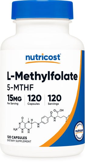 Nutricost L-Méthylfolate 15mg 120 Capsules vue de face