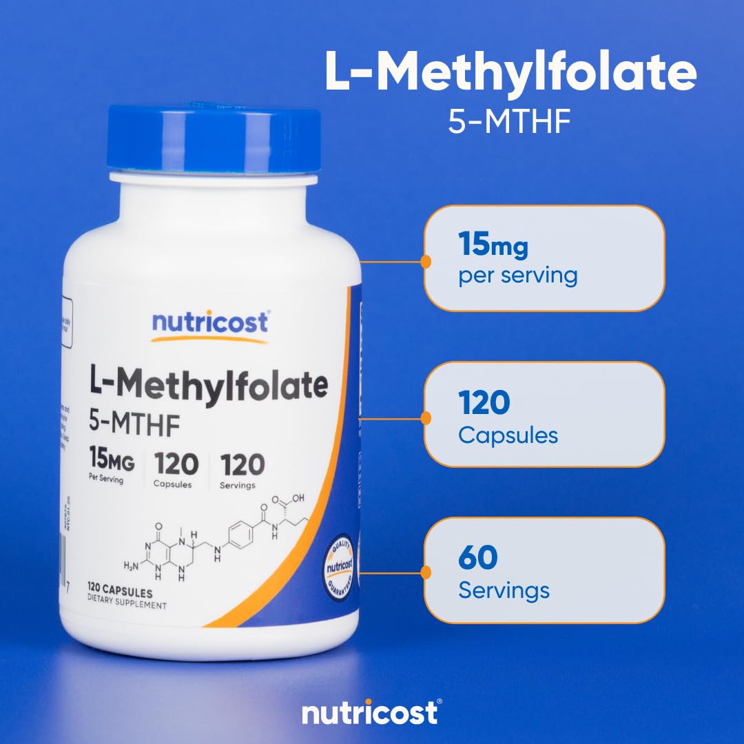 Nutricost L-Méthylfolate 15mg avec un verre d'eau