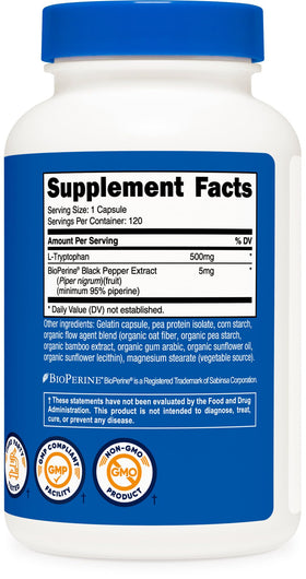 Nutricost L-Tryptophan 500mg avec étiquette visible