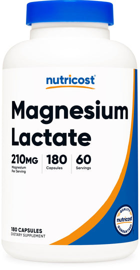 Nutricost Lactate de Magnésium 210mg 180 Capsules vue avant
