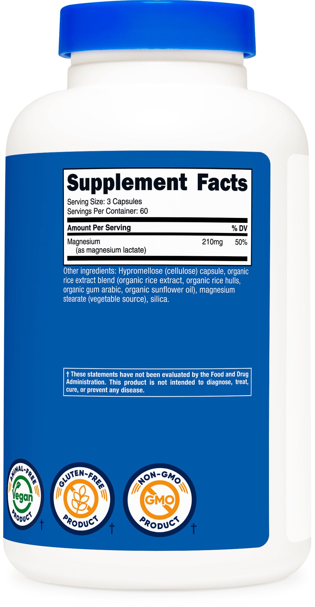 Nutricost Lactate de Magnésium 210mg sur fond blanc