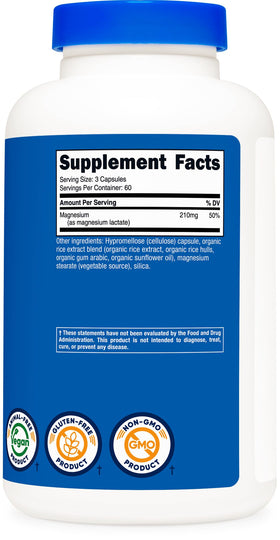 Nutricost Lactate de Magnésium 210mg sur fond blanc