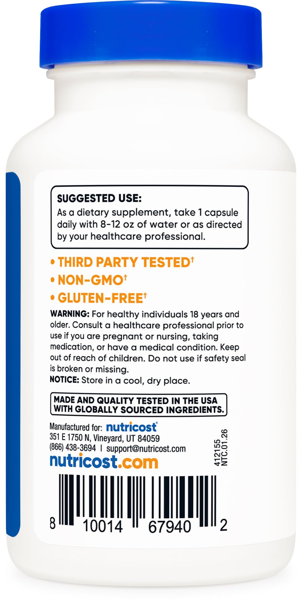 Nutricost Lactobacillus Acidophilus 10 milliards CFU flacon ouvert