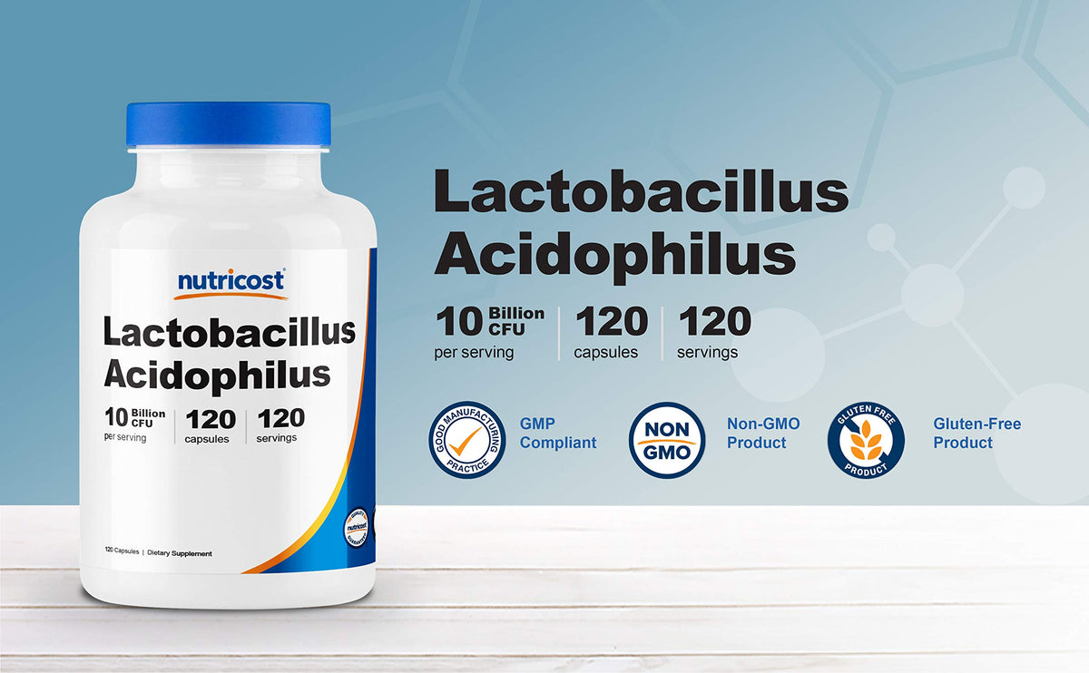 Nutricost Lactobacillus Acidophilus 10 milliards CFU flacon vue de côté