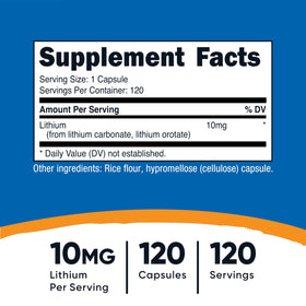 Nutricost Lithium Orotate 10mg 120 Capsules flacon arrière