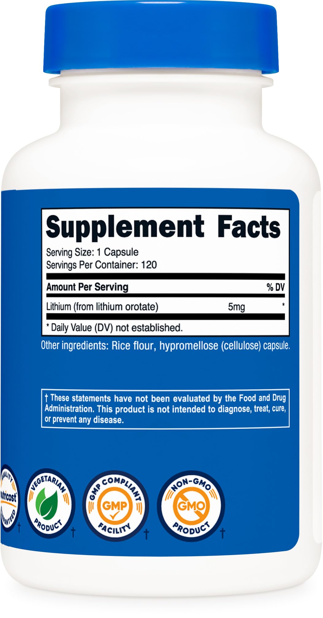 Nutricost Lithium Orotate 120 capsules sur une surface en bois
