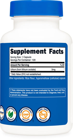 Nutricost Lithium Orotate 120 capsules sur une surface en bois