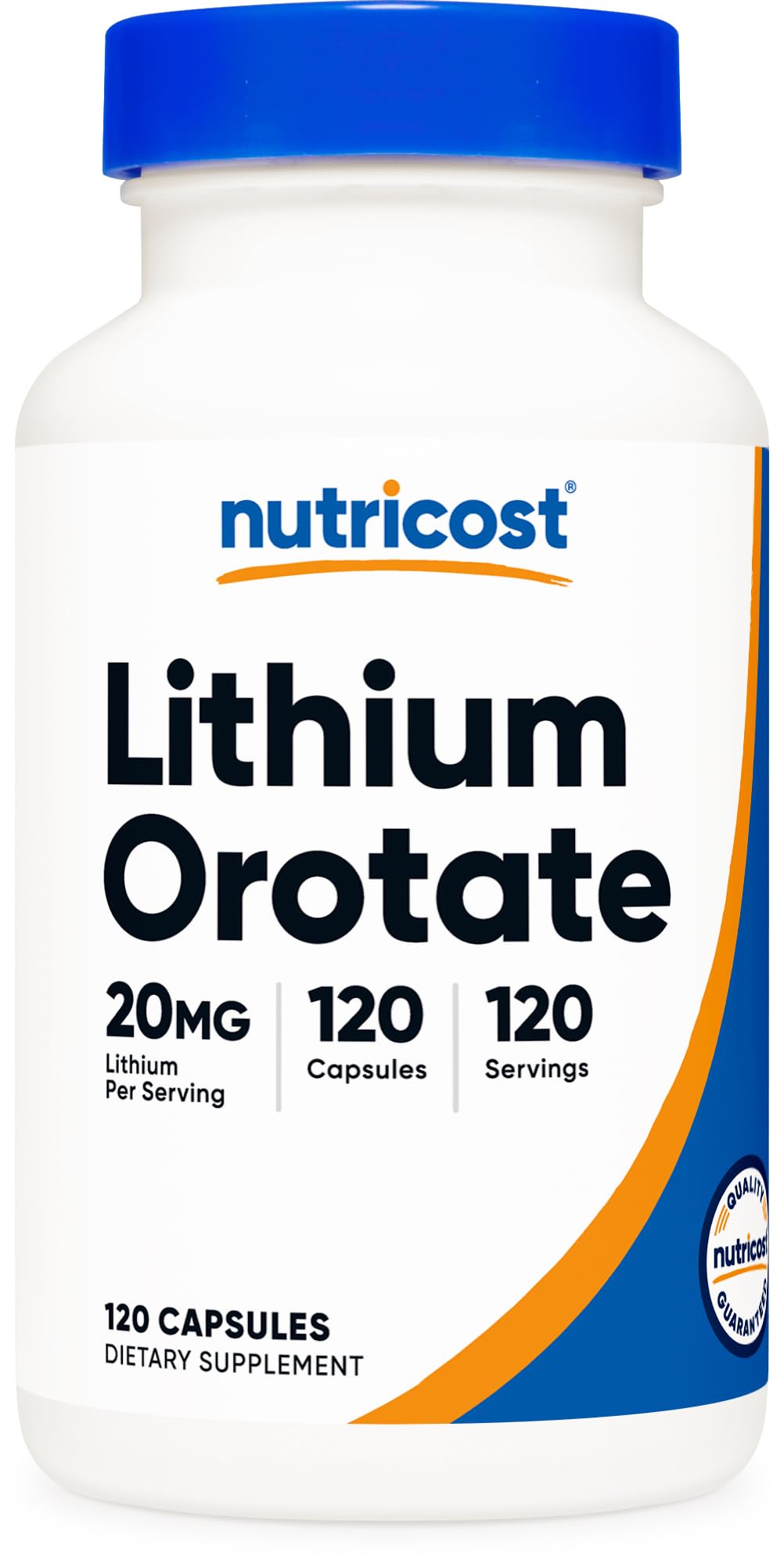 Nutricost Lithium Orotate 20mg 120 Capsules vue de face