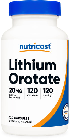 Nutricost Lithium Orotate 20mg 120 Capsules vue de face