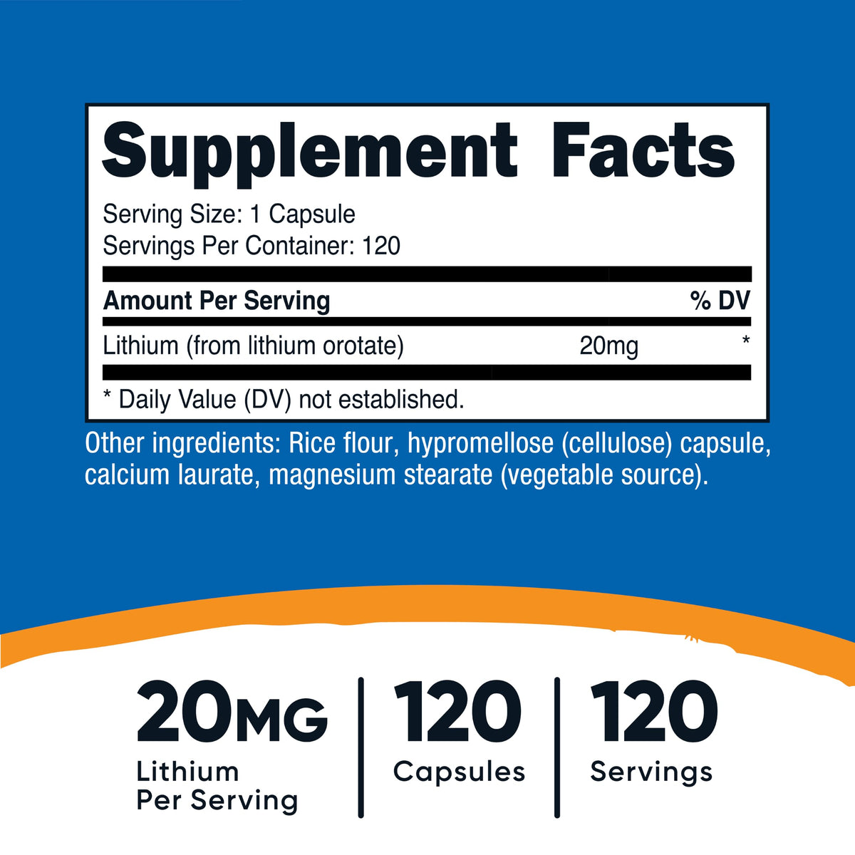Nutricost Lithium Orotate 20mg capsules ouvertes sur table