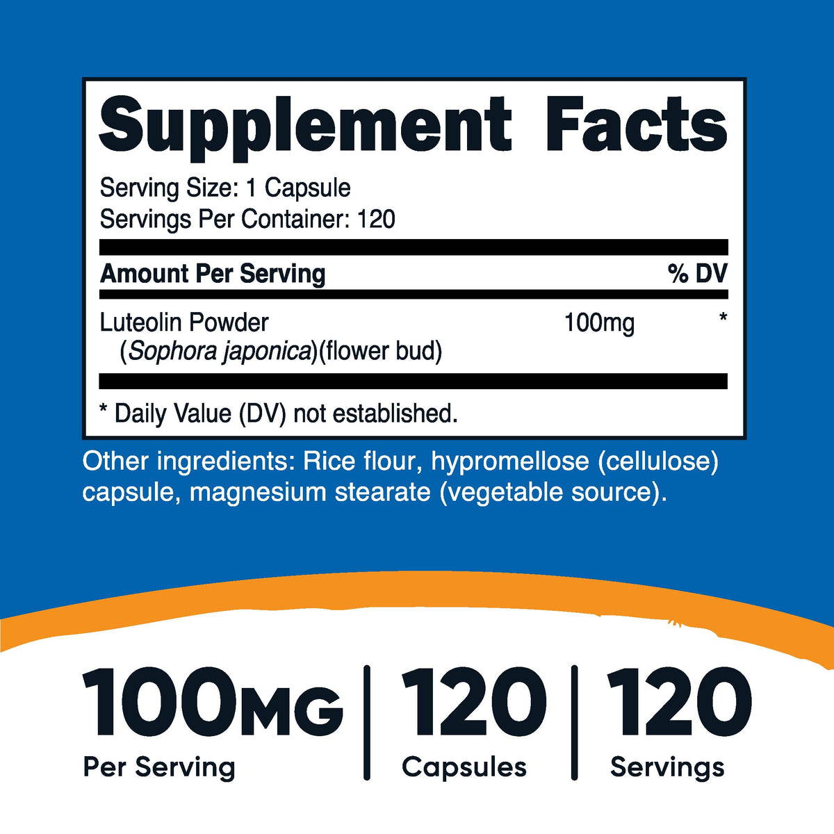 Nutricost Luteolin 100mg capsules avec étiquettes descriptives
