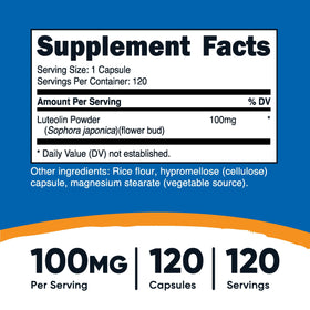 Nutricost Luteolin 100mg capsules avec étiquettes descriptives