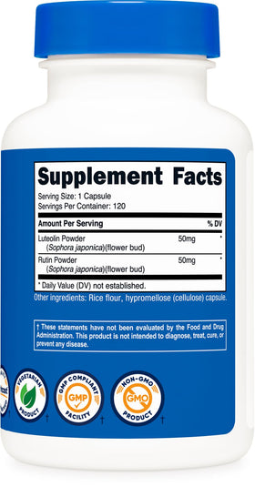 Nutricost Luteoline avec Rutin capsules sur fond neutre
