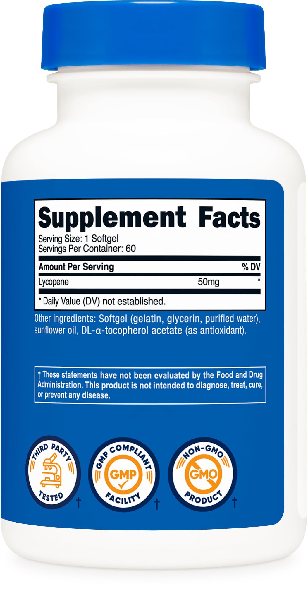 Nutricost Lycopène 50mg gélules souples et étiquette de produit