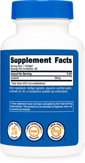 Nutricost Lycopène 50mg gélules souples et étiquette de produit