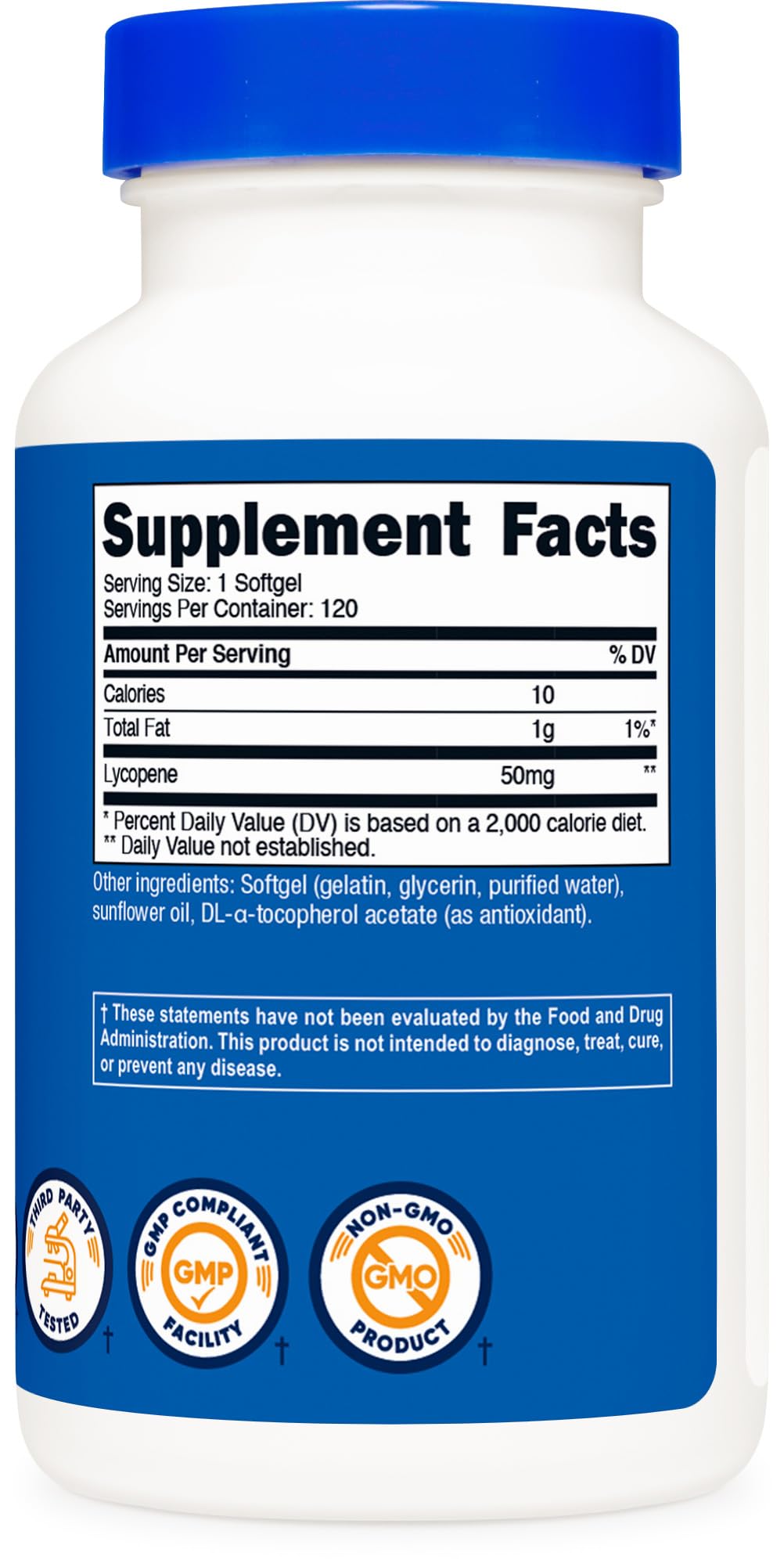 Nutricost Lycopène 50mg Softgels avec gélules sur fond blanc