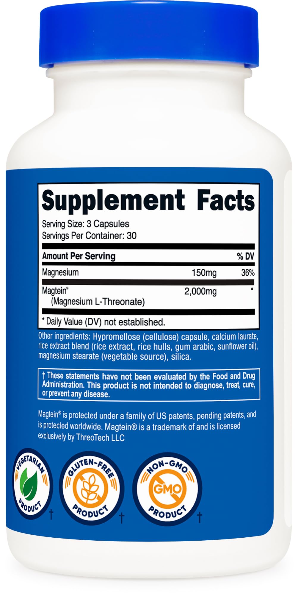 Nutricost Magnésium L-Thréonate 2 000 mg aperçu des ingrédients