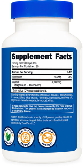 Nutricost Magnésium L-Thréonate 2 000 mg aperçu des ingrédients