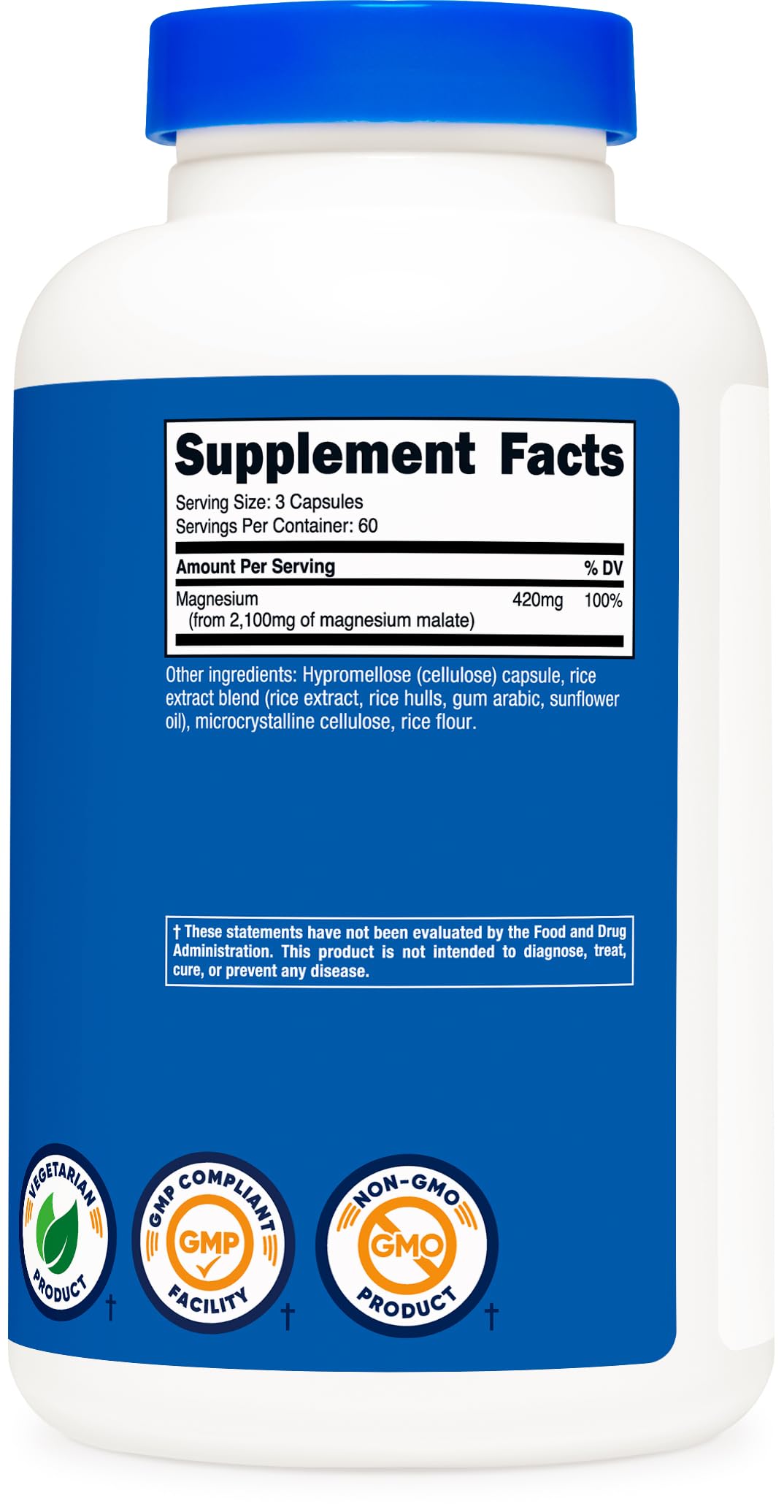 Nutricost Magnésium Malate 2 100 mg gélules côté bouteille