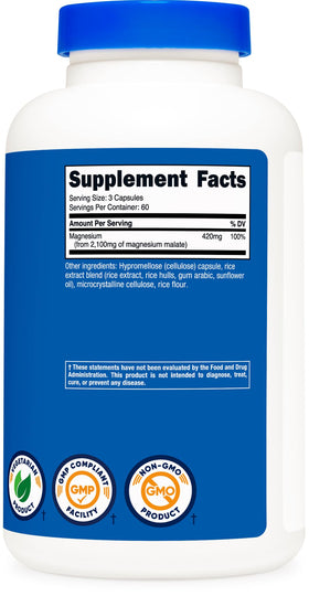 Nutricost Magnésium Malate 2 100 mg gélules côté bouteille