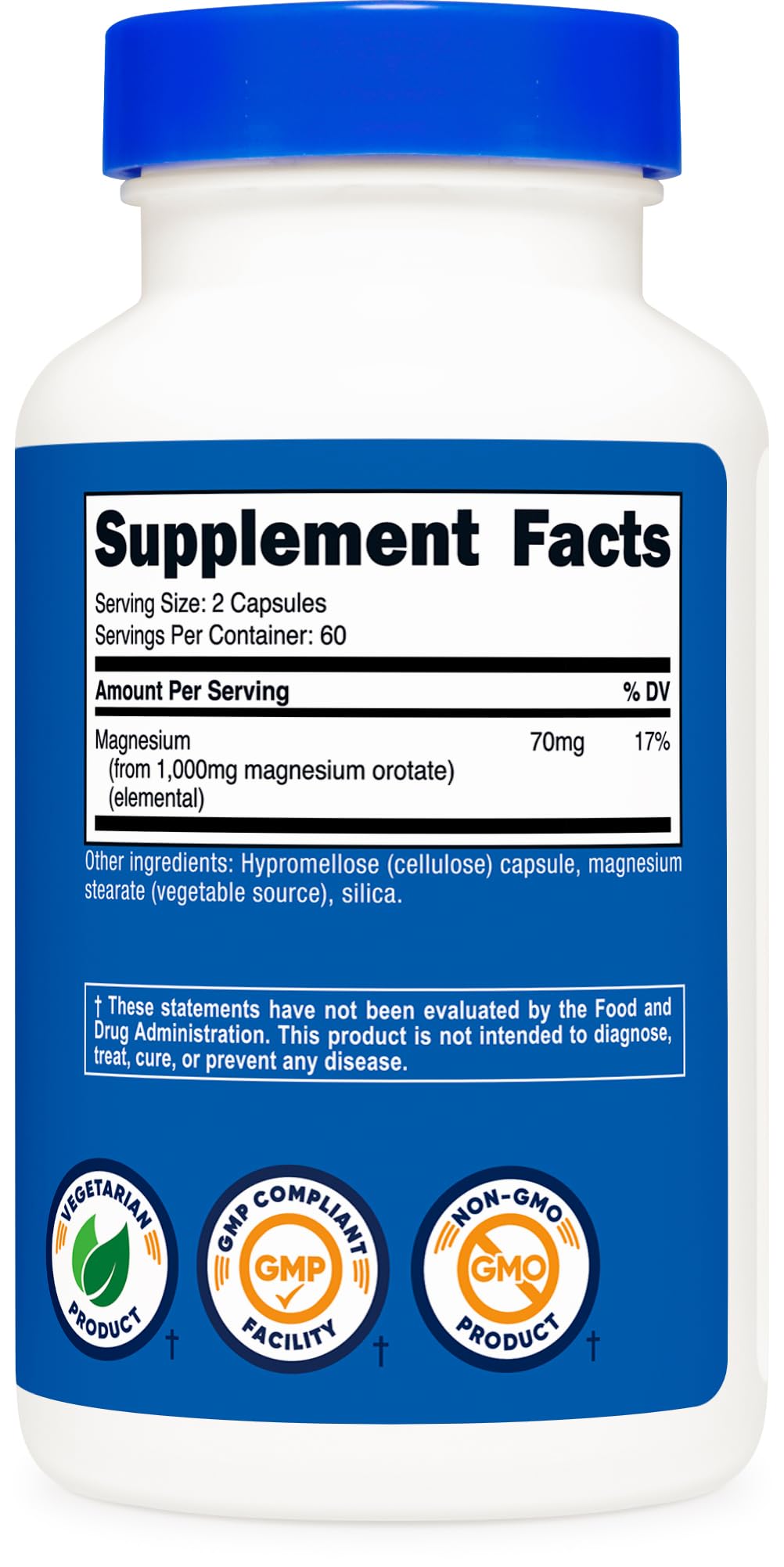 Nutricost Magnésium Orotate 1000mg capsules sur fond blanc